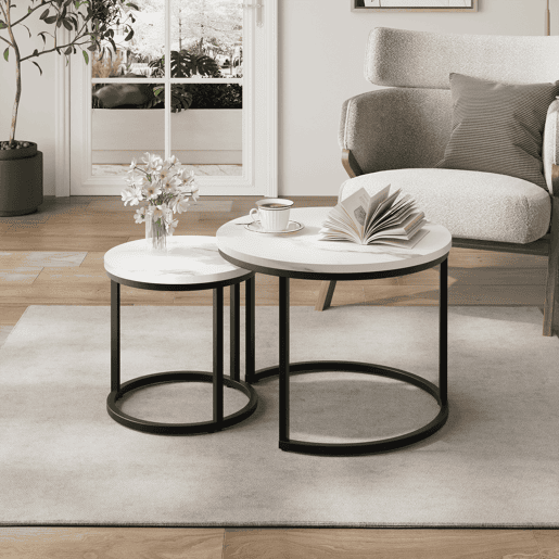 Mesa de centro 2 peças 60 cm - redonda, metálica, moderna, encaixável - branca