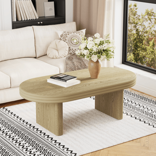 Mesa de centro ovalada 120x60cm - Estilo mid century, madeira rústica, versátil - Natural