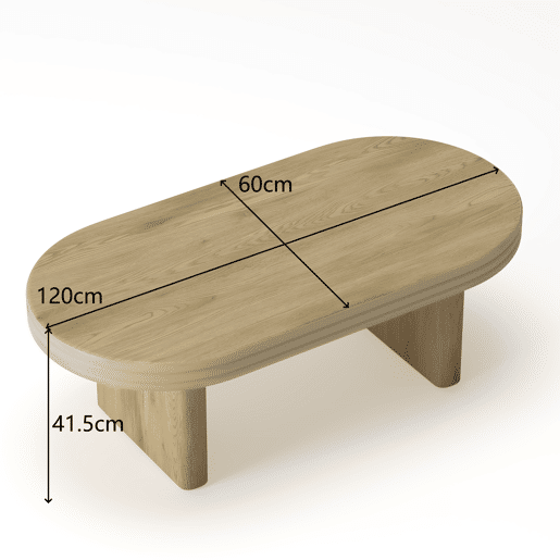 Mesa de centro ovalada 120x60cm - Estilo mid century, madeira rústica, versátil - Natural