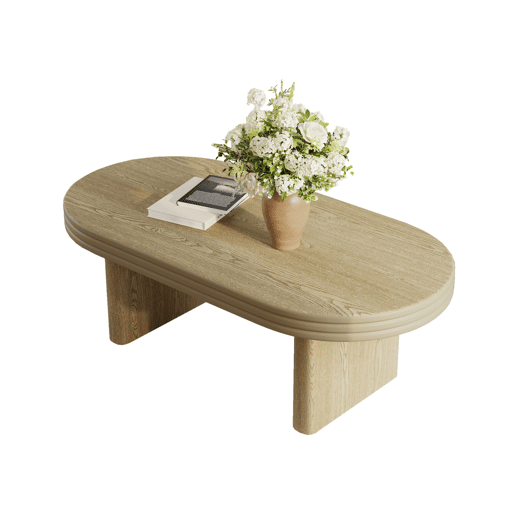 Mesa de centro ovalada 120x60cm - Estilo mid century, madeira rústica, versátil - Natural