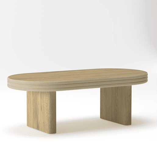 Mesa de centro ovalada 120x60cm - Estilo mid century, madeira rústica, versátil - Natural