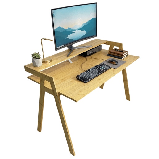 Mesa de bambu Take, mesa para computador, estudo, escritório, marrom, 113x75x60 cm