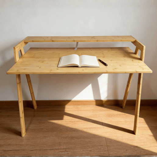 Mesa de bambu Take, mesa para computador, estudo, escritório, marrom, 113x75x60 cm