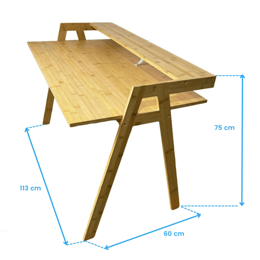Mesa de bambu Take, mesa para computador, estudo, escritório, marrom, 113x75x60 cm