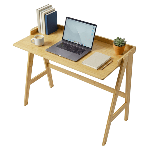 Mesa de estudo em bambu marrom, mesa de computador marrom 107x81x47 cm