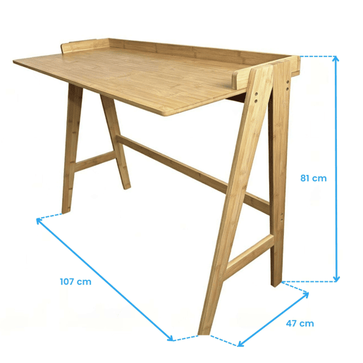 Mesa de estudo em bambu marrom, mesa de computador marrom 107x81x47 cm