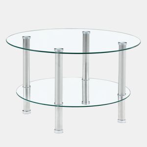 Mesa de centro com 2 nÃveis - Moderna, espaçosa e elegante - Prateada e transparente