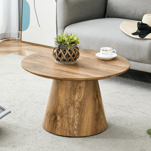 Mesa de café redonda 60 cm - MDF com acabamento em madeira, ideal para sala de estar e varanda - Natural