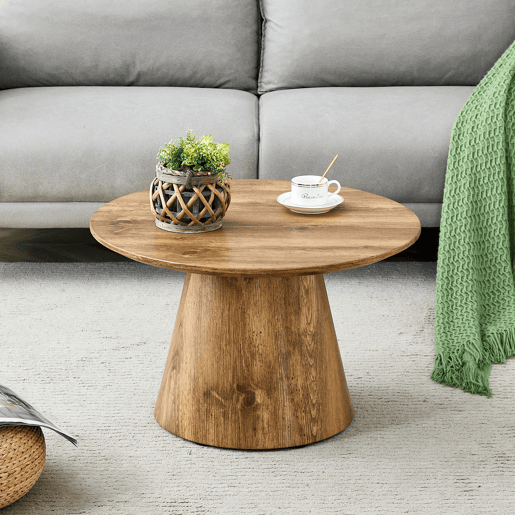 Mesa de café redonda 60 cm - MDF com acabamento em madeira, ideal para sala de estar e varanda - Natural