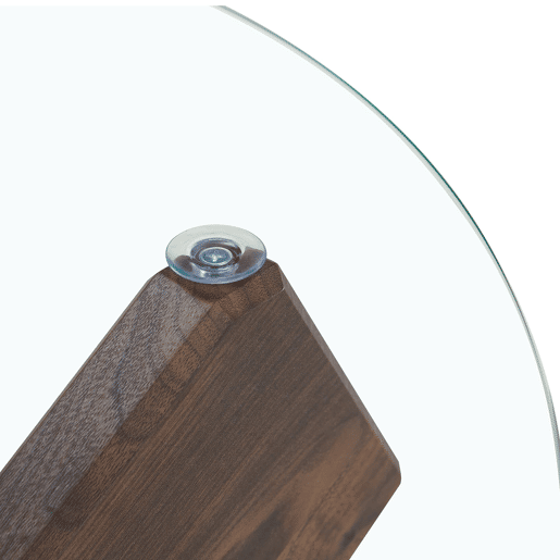 Mesa de centro redonda 79 cm - MDF e vidro, pernas em nogueira, design simples e elegante - Transparente, Nogueira