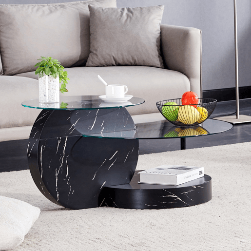 Mesa de centro em vidro temperado - design minimalista multicamadas - pretotransparente