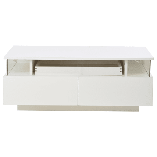 Mesa de centro 90 x 45 x 35,5 cm - com bandeja, 2 gavetas, vidro temperado, luz LED - branco