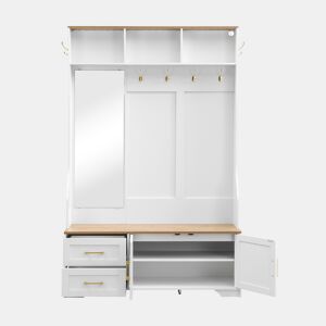 Móvel de entrada 120 L x 40 P x 187 A cm - Com espelho, LED, cabides, gavetas, branco, madeira