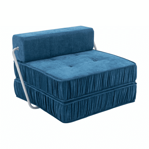 Sofá-cama de 1 lugar - conversível, futon, assento reclinável, almofada traseira removível - azul