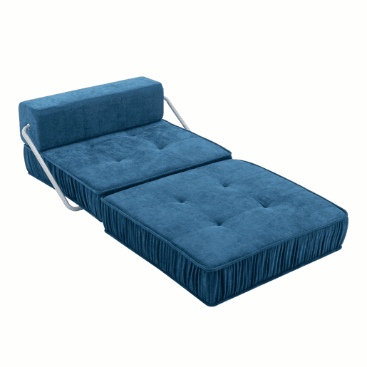 Sofá-cama de 1 lugar - conversível, futon, assento reclinável, almofada traseira removível - azul