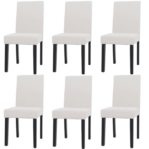 Conjunto de 6 cadeiras de jantar com encosto alto em tecido de veludo cotelê creme com pés de madeira escura 04_0007640 Conjunto de 6 cadeiras de jantar com encosto alto em tecido de veludo cotelê creme com pés de madeira escura 04_0007640