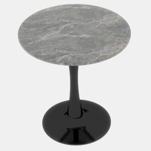 Mesa de centro 70 cm - Estilo mid-century, tampo redondo em mármore cinza escuro - Preto+Cinza