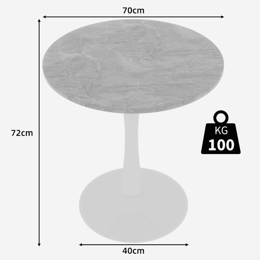 Mesa de centro 70 cm - estilo moderno vintage, tampo redondo em mármore cinza claro, branco