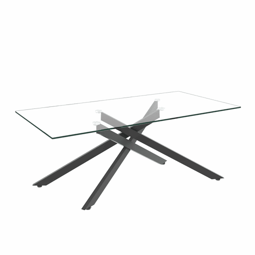 Mesa de centro 120 x 60 cm - vidro temperado, pés metálicos pretos, estilo moderno - preto