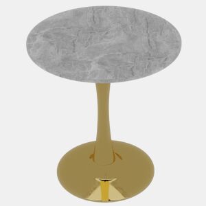 Mesa de jantar redonda 70 cm - Estilo mid-century, mármore cinzento veado, 2-4 pessoas - Dourado