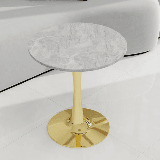 Mesa de jantar redonda 70 cm - Estilo mid-century, mármore cinzento veado, 2-4 pessoas - Dourado