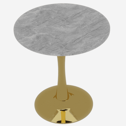Mesa de jantar redonda 70 cm - Estilo mid-century, mármore cinzento veado, 2-4 pessoas - Dourado