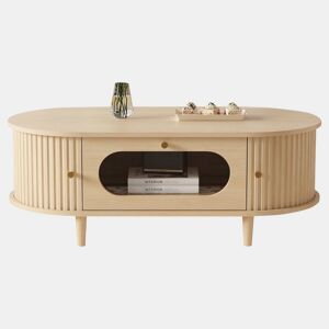 Mesa de centro 100x50x36 cm - com gaveta e porta deslizante, mesa de café para sala com 4 pés de apoio - cor carvalho