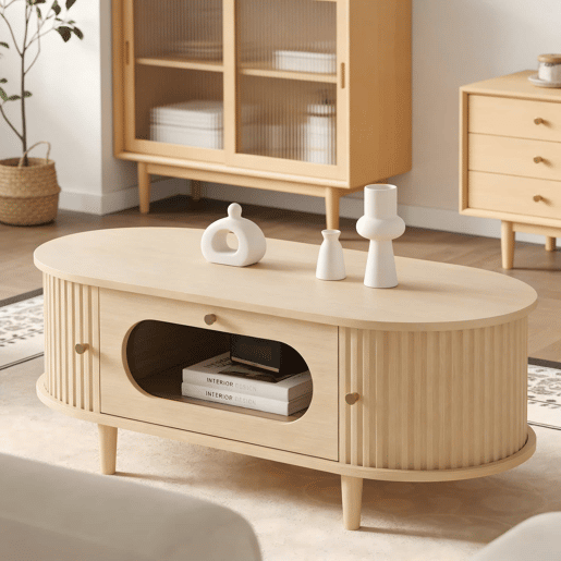 Mesa de centro 100x50x36 cm - com gaveta e porta deslizante, mesa de café para sala com 4 pés de apoio - cor carvalho