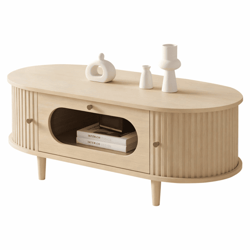 Mesa de centro 100x50x36 cm - com gaveta e porta deslizante, mesa de café para sala com 4 pés de apoio - cor carvalho