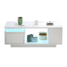 Mesa de sala 100×50×36 cm - Mesa de café com gaveta, LED, quatro compartimentos, branca