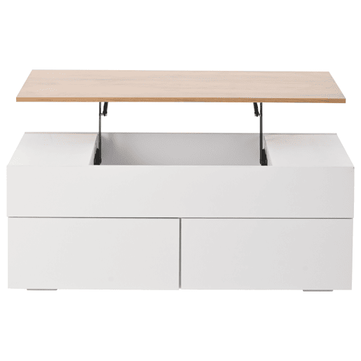 Mesa de centro 100 * 50 * 40 cm - Mesa de centro elevável com arrumação oculta e 2 gavetas - Branco + Madeira