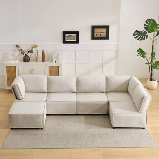 Sofá modular de 6 lugares - modular, flexível, fácil de montar, para qualquer tipo de casa - bege