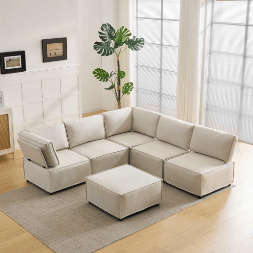 Sofá modular de 6 lugares - modular, flexível, fácil de montar, para qualquer tipo de casa - bege