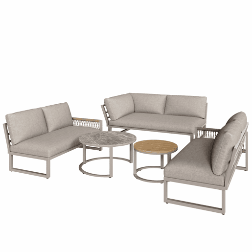 Conjunto de jardim para 6-7 pessoas - sofá de canto, estrutura em ferro galvanizado, almofadas incluídas - bege