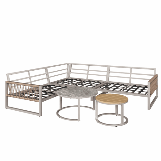 Conjunto de jardim para 6-7 pessoas - sofá de canto, estrutura em ferro galvanizado, almofadas incluídas - bege
