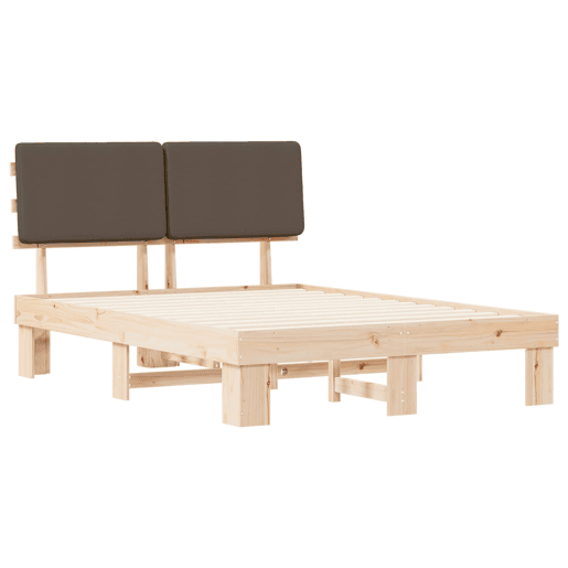 Estrutura de Cama de casal moderno com Cabeceira Estofada Cinzento-acastanhado