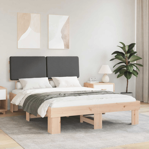 Estrutura de Cama de casal moderno com Cabeceira Estofada Cinza Escuro