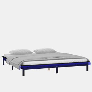 Estrutura de Cama de casal simple c LED 140x190 cm madeira maciça preto