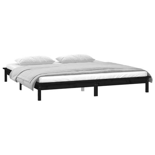 Estrutura de Cama de casal simple c LED 140x190 cm madeira maciça preto Estrutura de Cama de casal simple c LED 140x190 cm madeira maciça preto