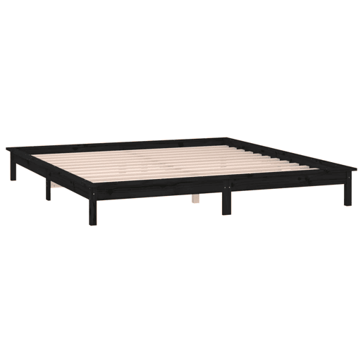 Estrutura de Cama de casal simple c LED 140x190 cm madeira maciça preto Estrutura de Cama de casal simple c LED 140x190 cm madeira maciça preto