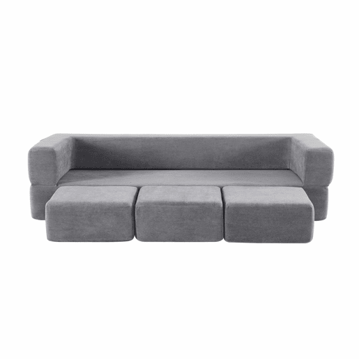 Sofá modular conversível de 3 lugares - com 3 apoios para os pés, espuma de alta elasticidade, sofá de chenille que poupa espaço - cinzento