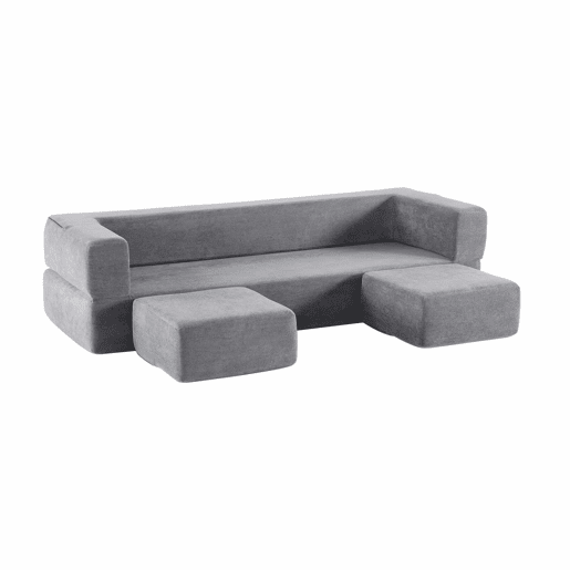 Sofá modular conversível de 3 lugares - com 3 apoios para os pés, espuma de alta elasticidade, sofá de chenille que poupa espaço - cinzento