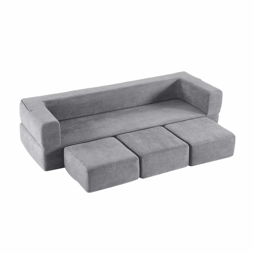 Sofá modular conversível de 3 lugares - com 3 apoios para os pés, espuma de alta elasticidade, sofá de chenille que poupa espaço - cinzento