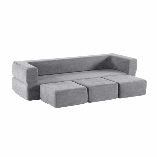 Sofá modular conversível de 3 lugares - com 3 apoios para os pés, espuma de alta elasticidade, sofá de chenille que poupa espaço - cinzento