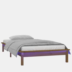 Estrutura de cama de solteiro para adultos c luzes LED 90x200 cm madeira castanho mel