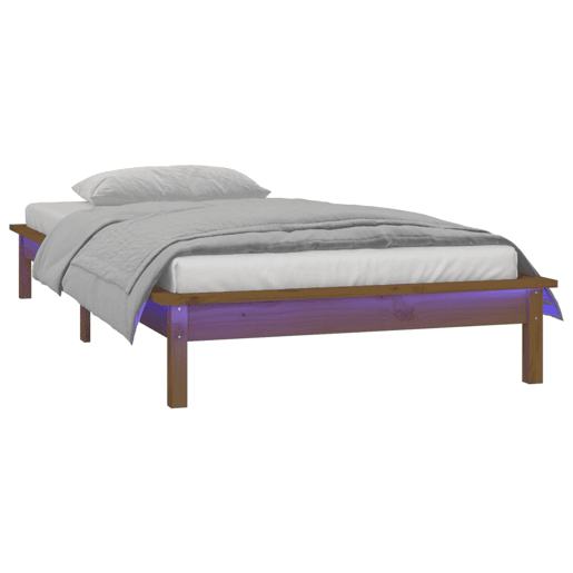 Estrutura de cama de solteiro para adultos c luzes LED 90x200 cm madeira castanho mel