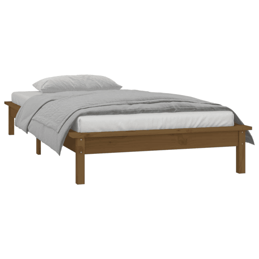 Estrutura de cama de solteiro para adultos c luzes LED 90x200 cm madeira castanho mel