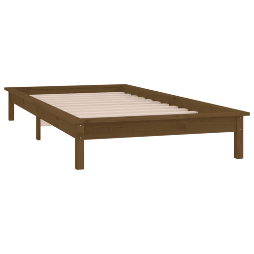 Estrutura de cama de solteiro para adultos c luzes LED 90x200 cm madeira castanho mel