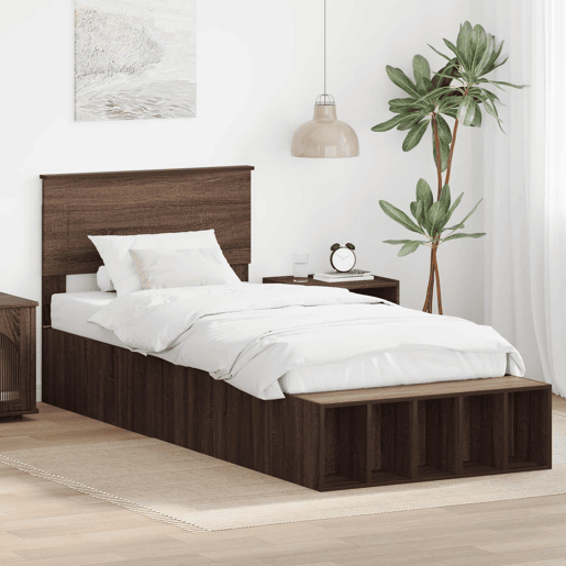 Estrutura de cama de solteiro para adultos com prateleira Carvalho Marrom 75 x 190 cm