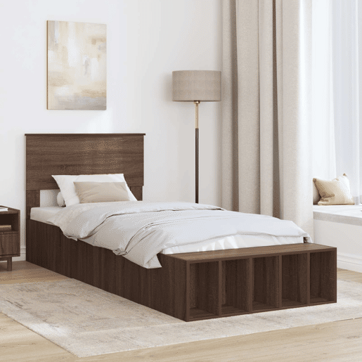 Estrutura de cama de solteiro para adultos com prateleira Carvalho Marrom 75 x 190 cm